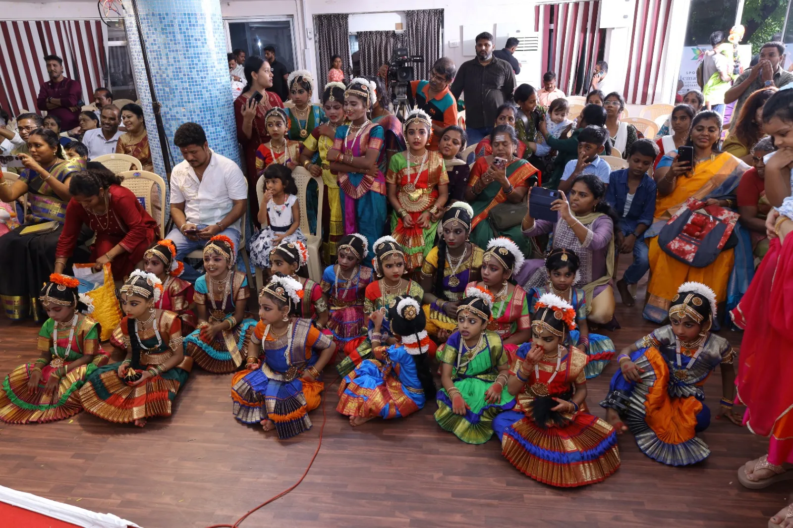 Young Bharatanatyam dancers waiting to perform
